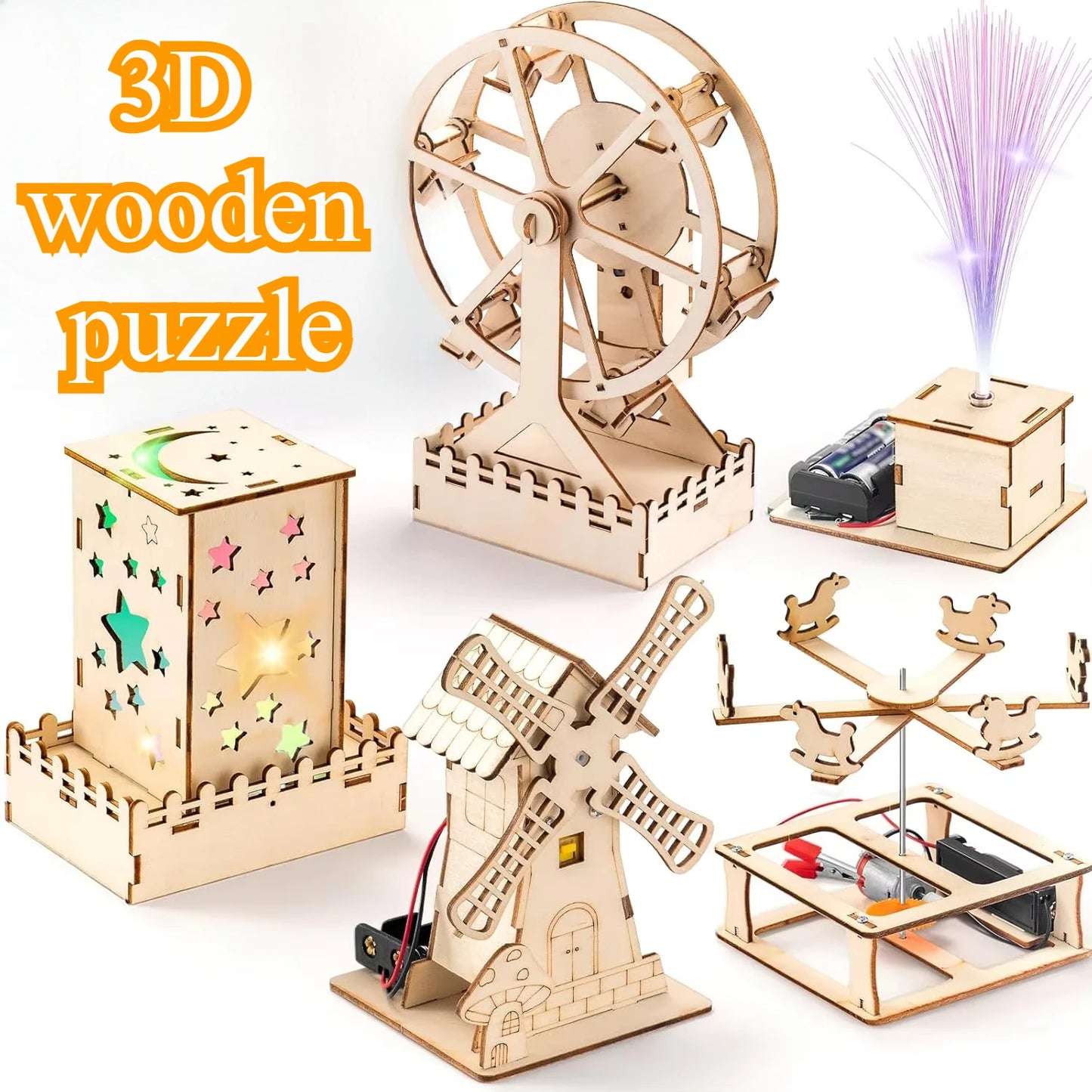 3D Wooden Puzzles Assembly Model Set Educational Toys for Boys & Girls