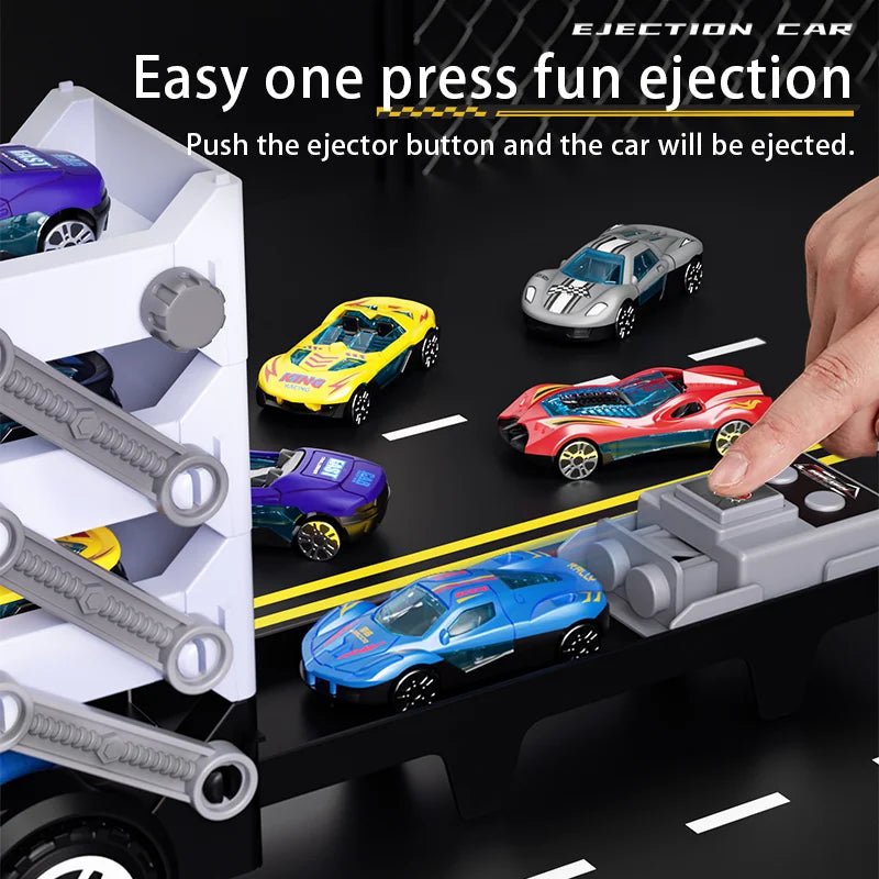 Children's large four layer folding deformation storage sliding catapult track container toy alloy car gift