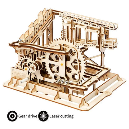 Montaje de pista de canicas con rompecabezas de madera 3D DIY