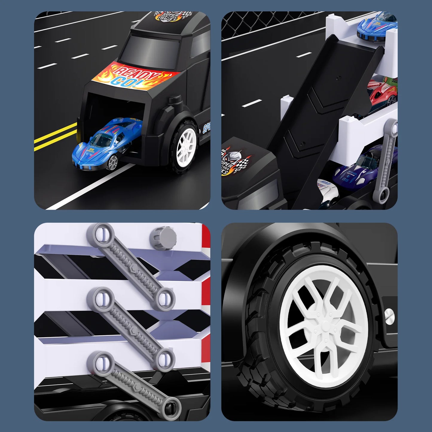 Children's large four layer folding deformation storage sliding catapult track container toy alloy car gift