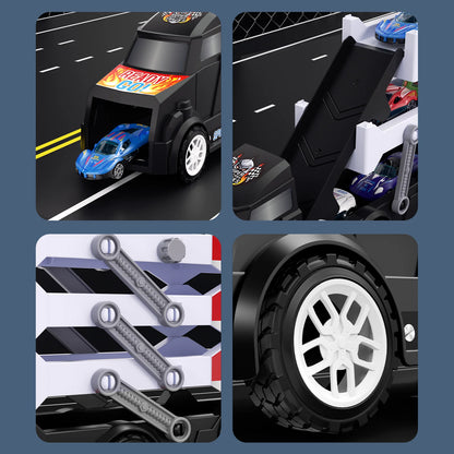 Children's large four layer folding deformation storage sliding catapult track container toy alloy car gift