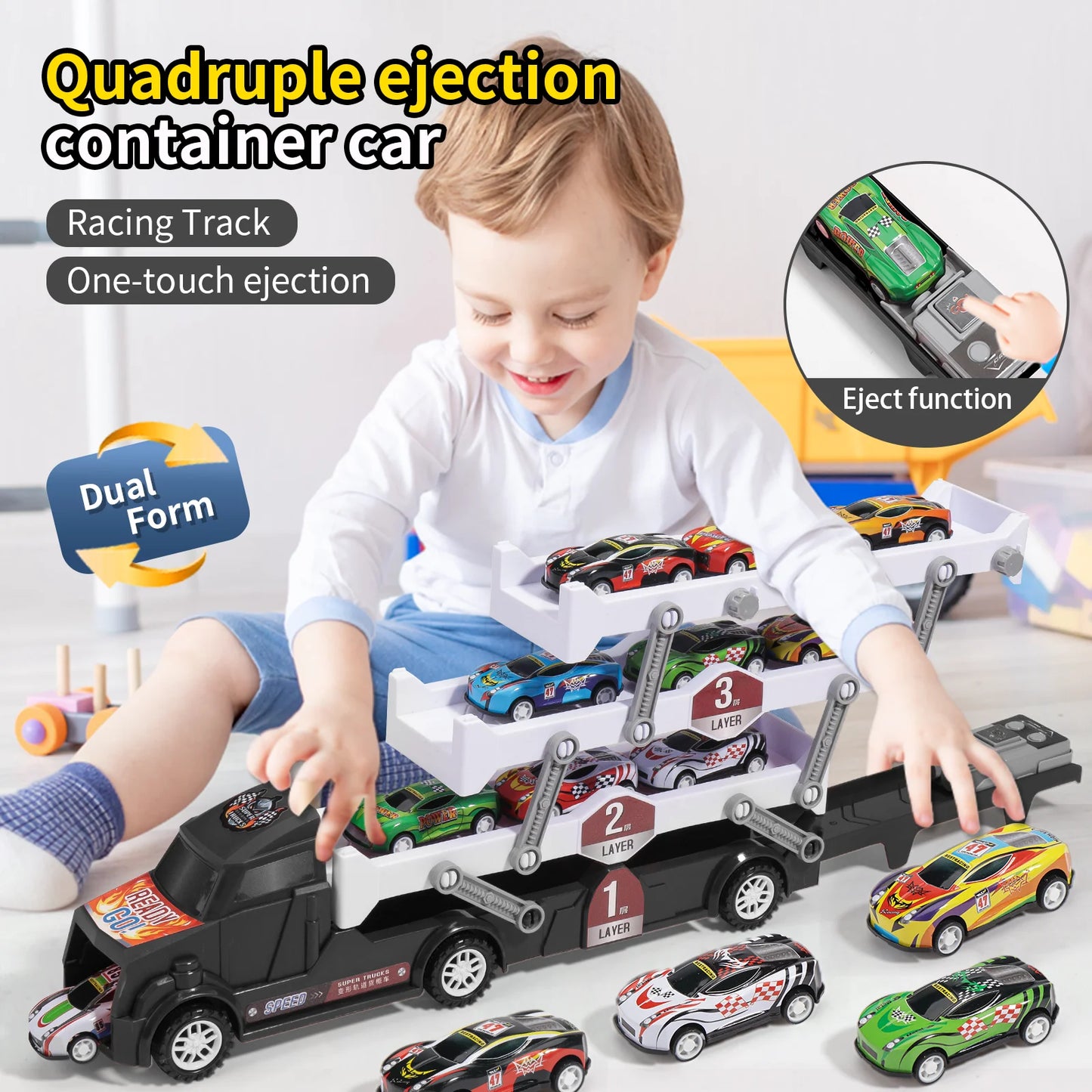 Children's large four layer folding deformation storage sliding catapult track container toy alloy car gift