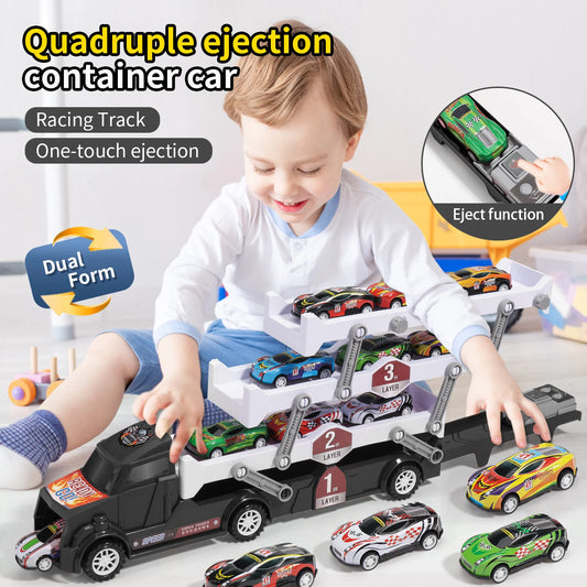 Children's large four layer folding deformation storage sliding catapult track container toy alloy car gift