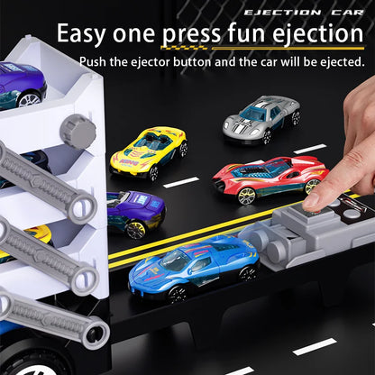 Children's large four layer folding deformation storage sliding catapult track container toy alloy car gift