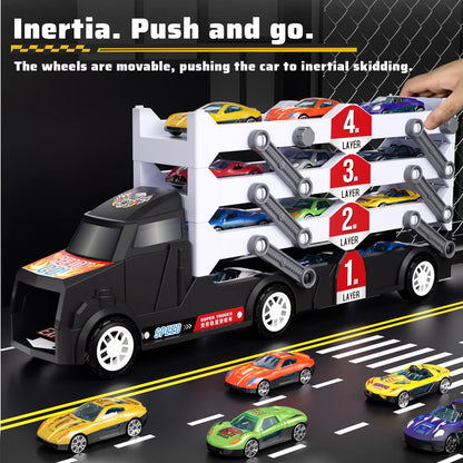 Children's large four layer folding deformation storage sliding catapult track container toy alloy car gift