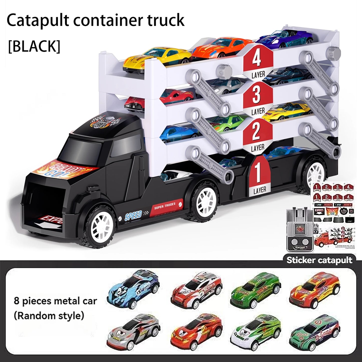 Children's large four layer folding deformation storage sliding catapult track container toy alloy car gift