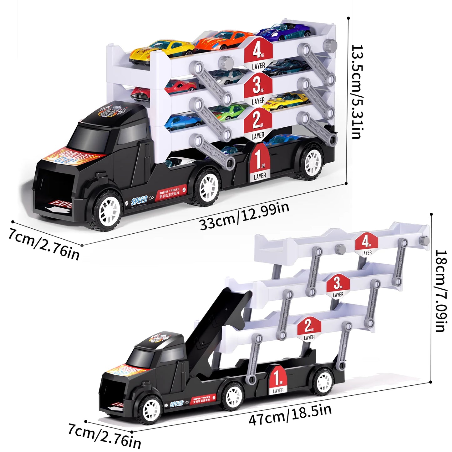 Children's large four layer folding deformation storage sliding catapult track container toy alloy car gift